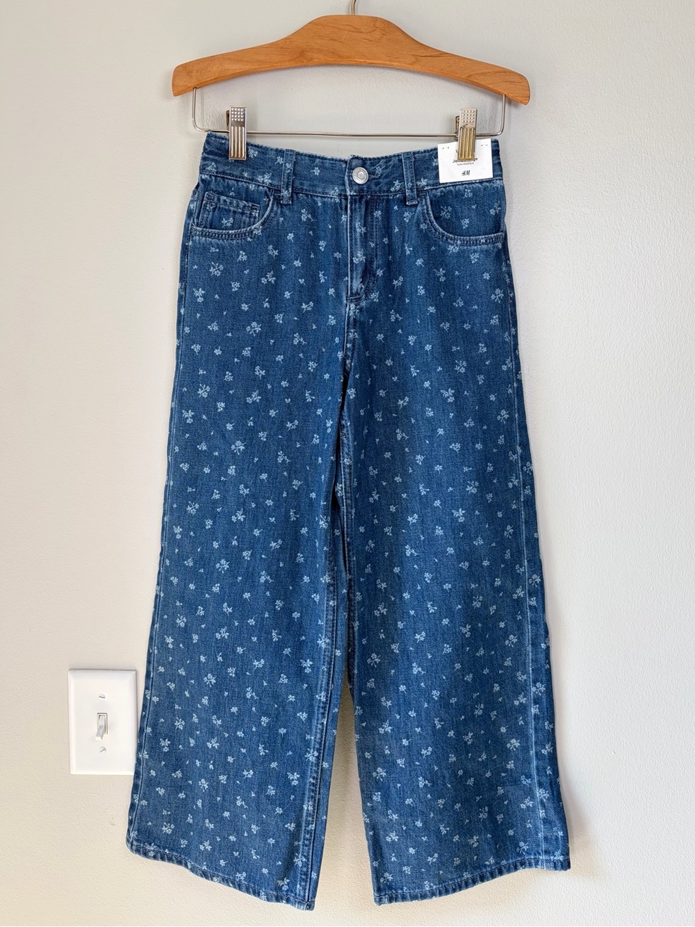 H&M Girls Wide Leg Ditsy Floral Elastic Waist Jeans Size 8 NWT
